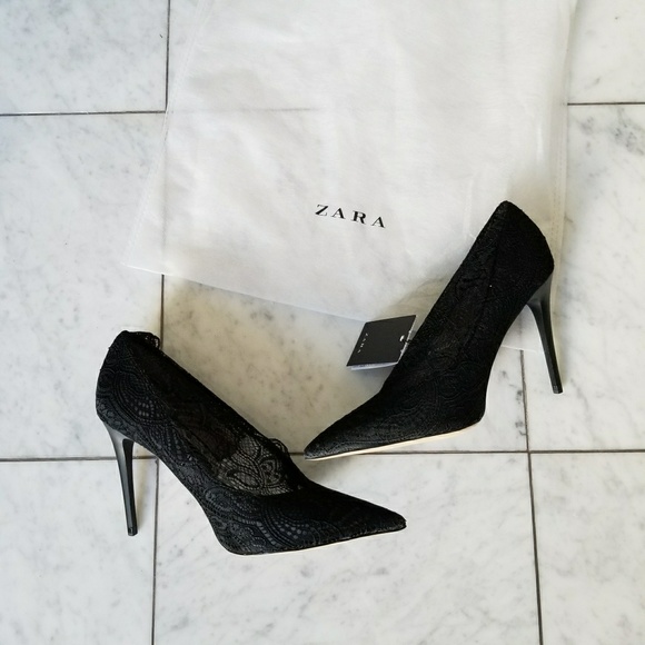 Zara New High Heel Lace Court Shoes - Picture 6 of 8